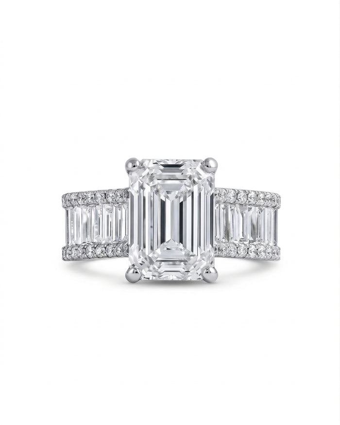Emerald solitaire, emerald band ring